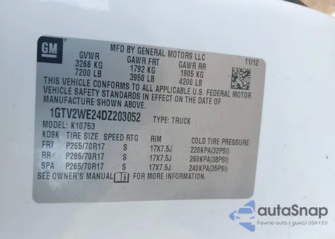 2013 GMC Sierra 1500 Slt z USA, uszkodzony, nr VIN 1GTV2WE24DZ203052